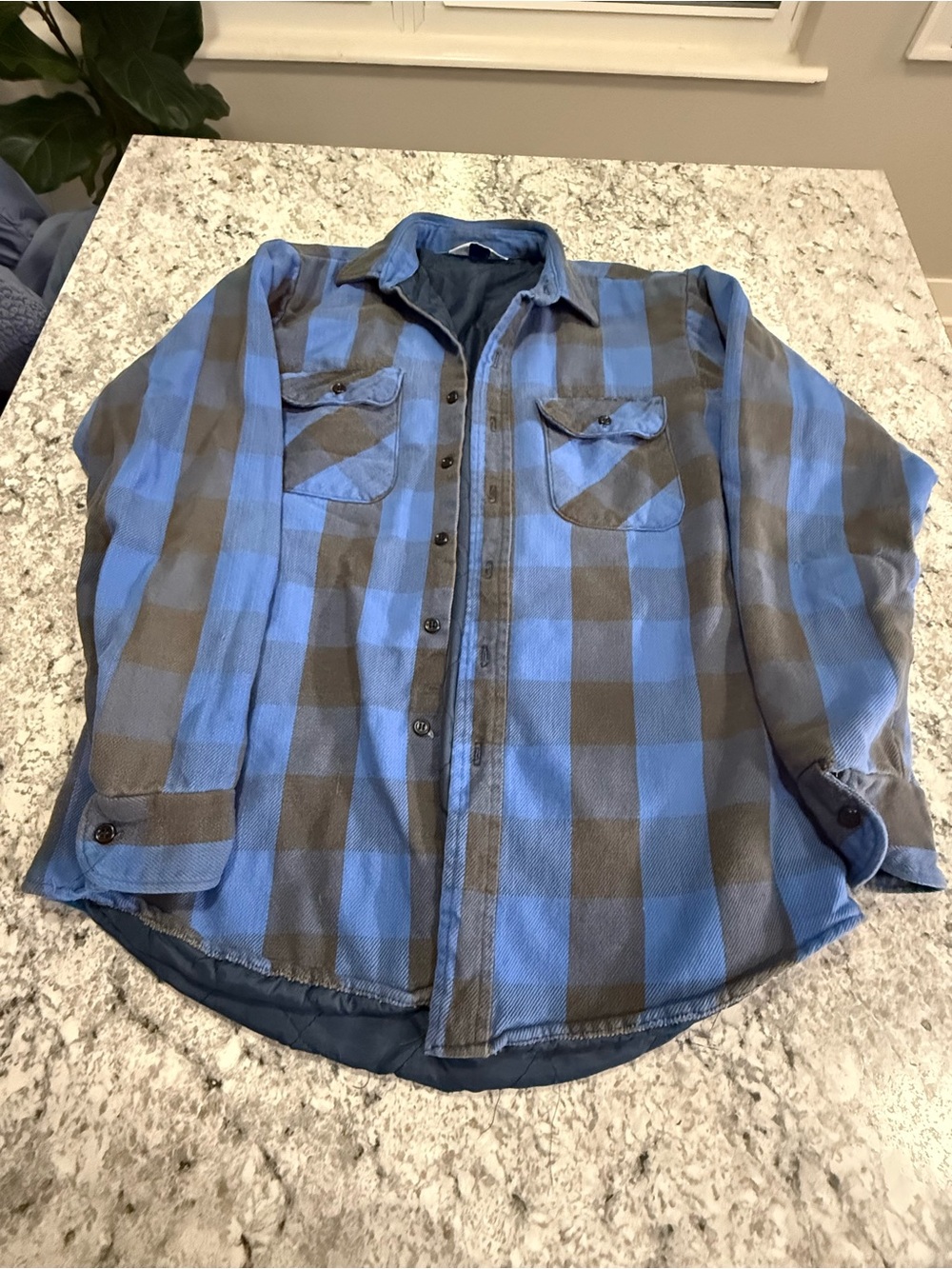 Vintage Five Brothers Blue Buffalo Plaid Lined Work Shirt Jacket USA size M